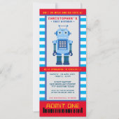 Robot Party Birthday Ticket Einladung (Vorderseite)