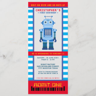 Robot Party Birthday Ticket Einladung