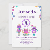 Robot Party Girl Pink Geburtstag Einladung (Vorderseite)