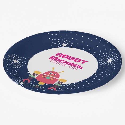 ROBOT Party liefert Blaurosa Sterne Nüsse an Bolze Pappteller (Schrägansicht)