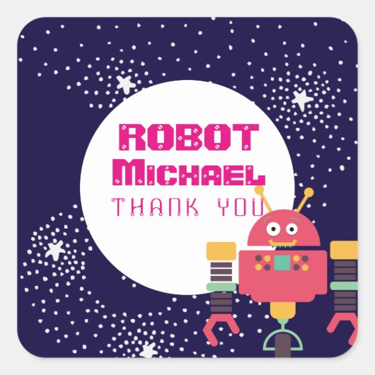 ROBOT Party liefert Blaurosa Sterne Nüsse an Bolze Quadratischer Aufkleber (Vorderseite)