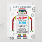 Robot Party Thema Geburtstag Einladung (Vorderseite)