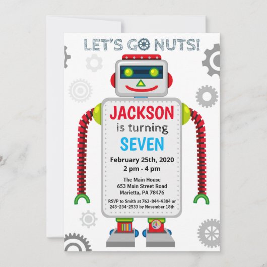 Robot Party Thema Geburtstag Einladung (Vorderseite)