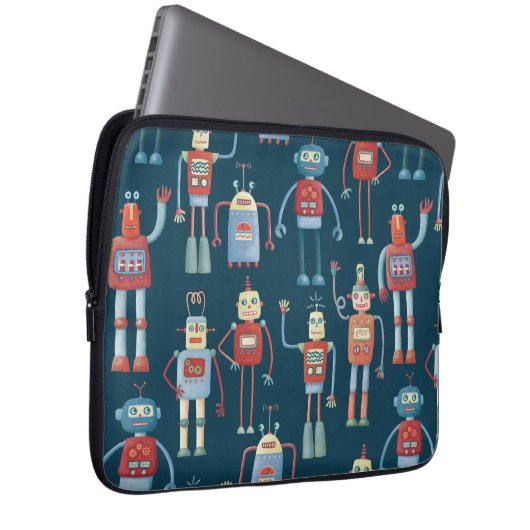 Robot Pattern Dark Laptopschutzhülle (Vorne Rechts)