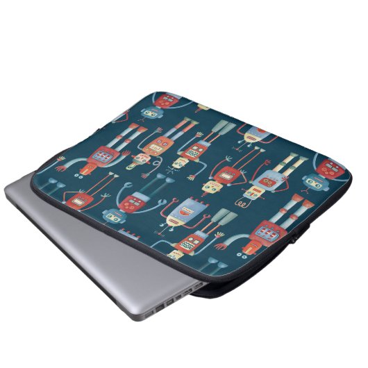 Robot Pattern Dark Laptopschutzhülle (Vorne Knopf)