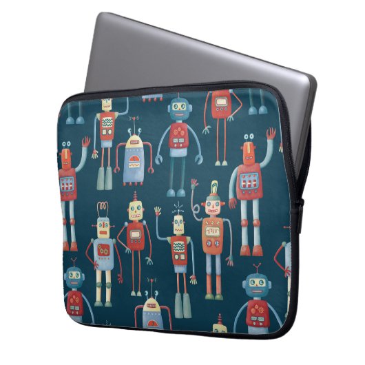 Robot Pattern Dark Laptopschutzhülle (Vorderseite Links)