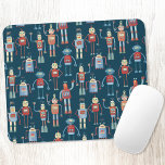 Robot Pattern Dark Mousepad<br><div class="desc">Niedliche und hilfsbereite Retro-Roboter im Stil der 50er Jahre. Großad hat diese wahrscheinlich in seinem Schuppen gemacht. Künstliche Intelligenz,  aber nicht beängstigend. Originelle Kunst von Nic Squirrell.</div>