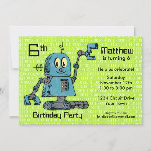 Robot Personalisiert Birthday Einladung (Vorderseite)