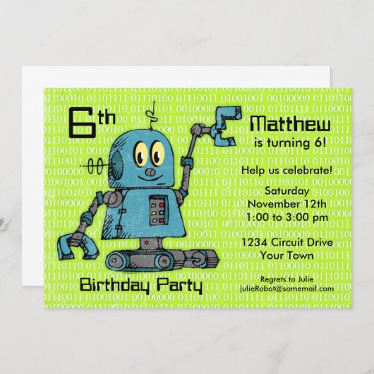 Robot Personalisiert Birthday Einladung (Vorne/Hinten)