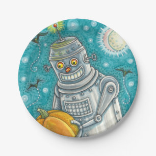 ROBOT PICKING PUMPKINS , HALLOWEEN MECHANISCHEN MA PAPPTELLER