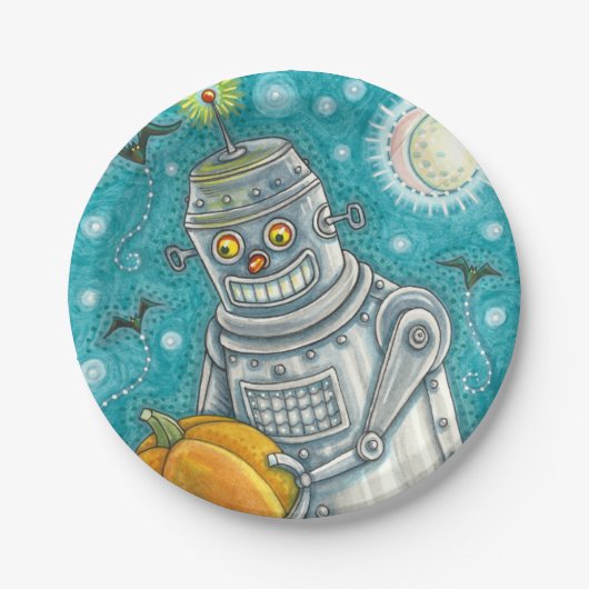 ROBOT PICKING PUMPKINS , HALLOWEEN MECHANISCHEN MA PAPPTELLER (Vorderseite)