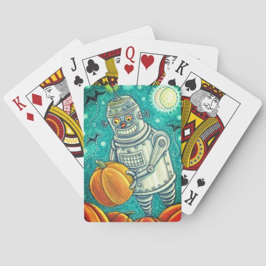 ROBOT PICKING PUMPKINS , HALLOWEEN MECHANISCHEN MA SPIELKARTEN (Rückseite)