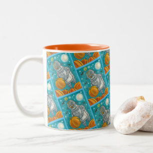ROBOT PICKING PUMPKINS , HALLOWEEN MECHANISCHEN MA ZWEIFARBIGE TASSE
