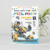 Robot Pool Party Geburtstag Einladung (Stehend Vorderseite)