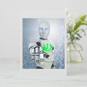 Robot Pushing Power Button Einladungen