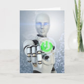 Robot Pushing Power Button Sci-Fi Grußkarten Karte (Vorderseite)