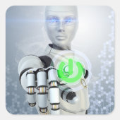 Robot Pushing Power Button Sci-Fi Sticker (Vorderseite)