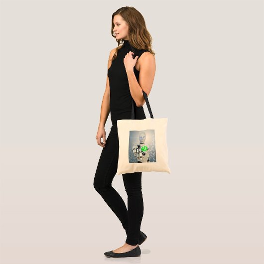 Robot Pushing Power Button Sci-Fi Tote Bag Tragetasche