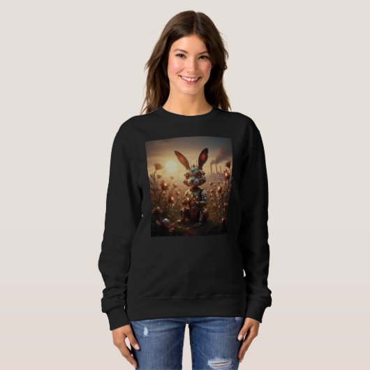 Robot Rabbit in Steampunk Flower Field Sweatshirt (Vorne ganz)