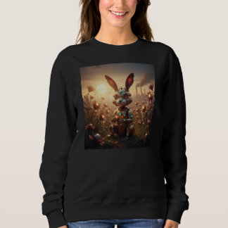 Robot Rabbit in Steampunk Flower Field Sweatshirt