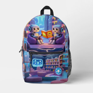 Robot Reading Club - Niedlich Futuristic Kids Back Bedruckter Rucksack