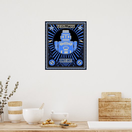 Robot Revolt Blue Poster (Küche)