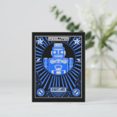 Robot Revolution Blau Postkarte (Stehend Vorderseite)