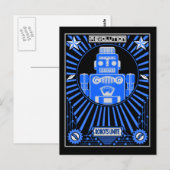 Robot Revolution Blau Postkarte (Vorne/Hinten)