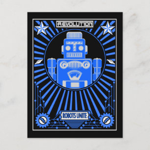 Robot Revolution Blau Postkarte