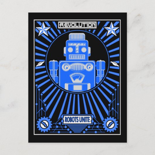 Robot Revolution Blau Postkarte (Vorderseite)