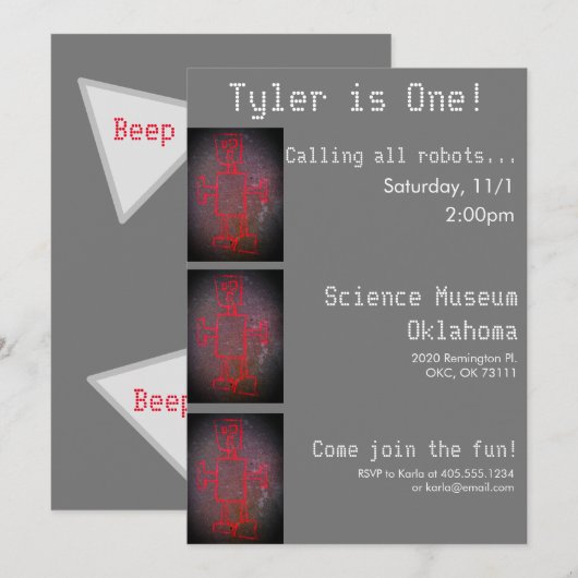 Robot Science-Party Einladung (Vorne/Hinten)