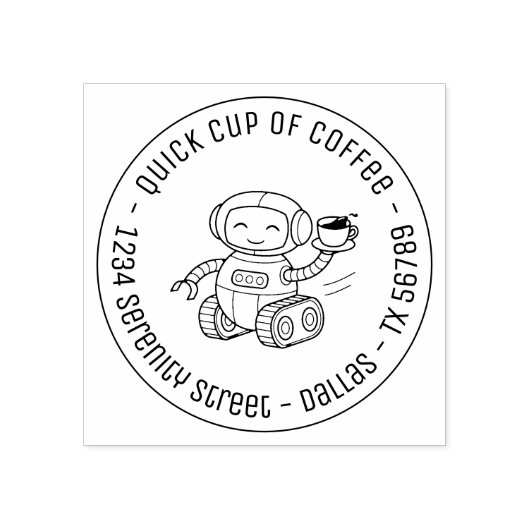 Robot Serving Coffee Business Round Address Gummistempel (Prägung)