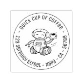 Robot Serving Coffee Business Round Address Permastempel (Design)