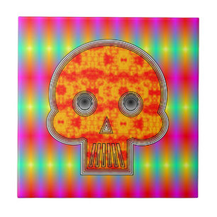 Robot Skull auf der Rückseite des Regenbogens Fliese