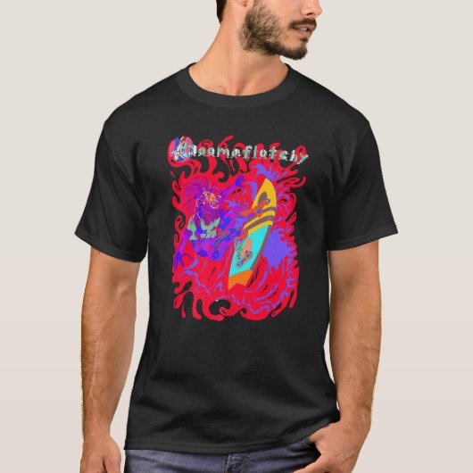 Robot Surfing Psychedelic Surfboard T-Shirt (Vorderseite)
