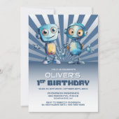Robot Thema 1. Geburtstag Party Einladung (Vorderseite)