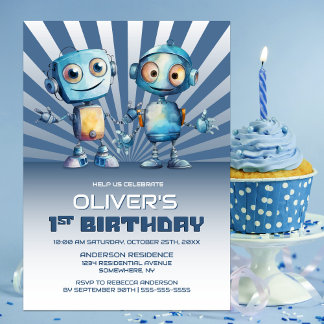 Robot Thema 1. Geburtstag Party Einladung