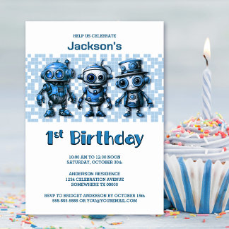 Robot Theme 1. Geburtstag Party Einladung