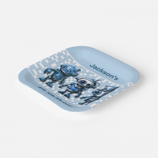 Robot Theme 7th Birthday Party Teller (Gewinkelt)