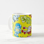Robot Theme: Farbenvolles nahtloses Muster. Kaffeetasse (Vorderseite Links)