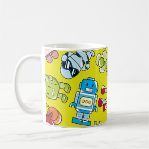 Robot Theme: Farbenvolles nahtloses Muster. Kaffeetasse