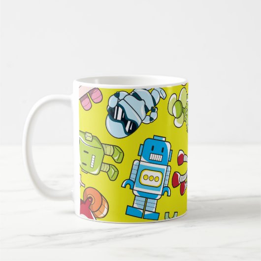 Robot Theme: Farbenvolles nahtloses Muster. Kaffeetasse (Links)