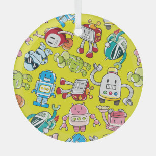 Robot Theme: Farbenvolles nahtloses Muster. Ornament Aus Glas