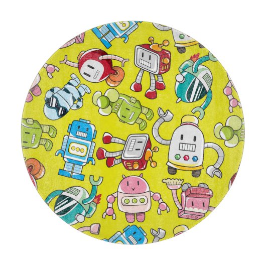 Robot Theme: Farbenvolles nahtloses Muster. Schneidebrett (Vorderseite)