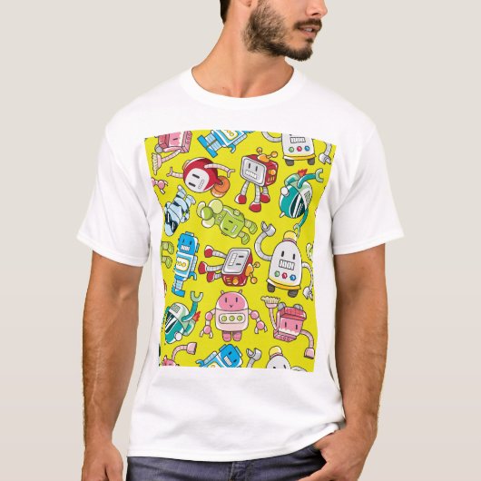 Robot Theme: Farbenvolles nahtloses Muster. T-Shirt (Vorderseite)