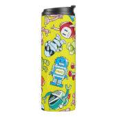 Robot Theme: Farbenvolles nahtloses Muster. Thermosbecher (Nach links gedreht)