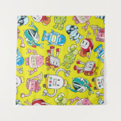 Robot Theme: Farbenvolles nahtloses Muster. Wandteppich (Vorderseite (Horizontal))