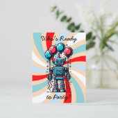 Robot Themed Boys Geburtstag Postkarte (Stehend Vorderseite)