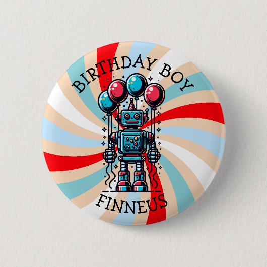 Robot Themed Boy's Happy Birthday Boy Button (Vorderseite)