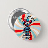 Robot Themed Boy's Happy Birthday Boy Button (Vorne & Hinten)